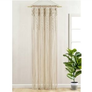 UO Bohemian Macrame Textured Cotton Window Curtain Panel Wall Hanging Tan